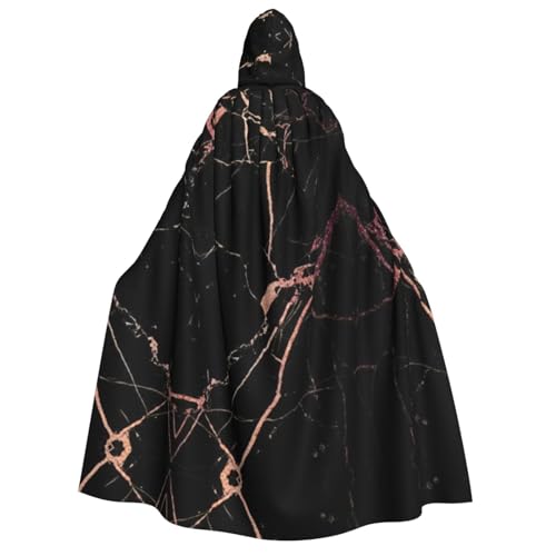 GPFNMRSN Schwarzer, rotgoldener Marmor-Druck, Unisex, mit Kapuze, Halloween-Umhang, langer Umhang, Kleid, Kostüme für Erwachsene und Kinder, Cosplay von GPFNMRSN