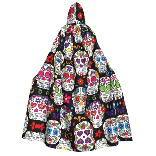 GPFNMRSN Sugar Skulls Print Unisex Hooded Halloween Cloak Long Cape Robe Dress Costumes For Adults Kids Cosplay von GPFNMRSN