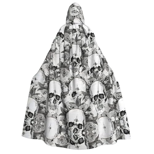 GPFNMRSN Totenkopf-Skelett-Druck, Unisex, mit Kapuze, Halloween-Umhang, langer Umhang, Robe, Kleid, Kostüme für Erwachsene und Kinder, Cosplay von GPFNMRSN