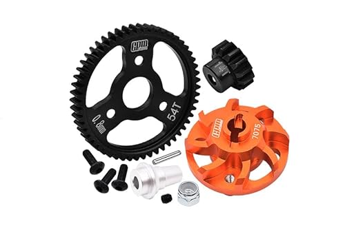 Aluminium 7075 Alloy Spur Gear Adapter with Steel 32 Pitch 54T Spur Gear & 14T Motor Gear for Traxxas 1/10 SLASH 4X4 LCG-68086-21 Upgrades - Orange von GPM Racing