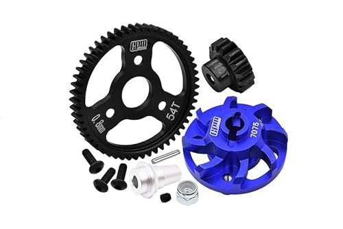 Aluminium 7075 Alloy Spur Gear Adapter with Steel 32 Pitch 54T Spur Gear & 16T Motor Gear for Traxxas 1/10 SLASH 4X4 LCG-68086-21 Upgrades - Blue von GPM Racing