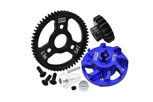 Aluminium 7075 Alloy Spur Gear Adapter with Steel 32 Pitch 54T Spur Gear & 18T Motor Gear for Traxxas 1/10 SLASH 4X4 LCG-68086-21 Upgrades - Blue von GPM Racing