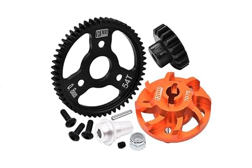 Aluminium 7075 Alloy Spur Gear Adapter with Steel 32 Pitch 54T Spur Gear & 19T Motor Gear for Traxxas 1/10 SLASH 4X4 LCG-68086-21 Upgrades - Orange von GPM Racing