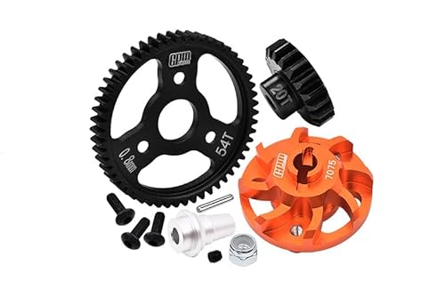 Aluminium 7075 Alloy Spur Gear Adapter with Steel 32 Pitch 54T Spur Gear & 20T Motor GEAR for Traxxas 1/10 SLASH 4X4 LCG-68086-21 Upgrades - Orange von GPM Racing