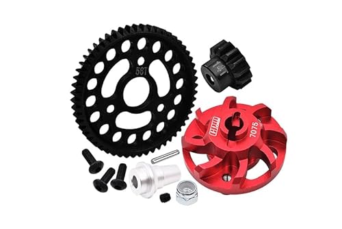 Aluminium 7075 Alloy Spur Gear Adapter with Steel 32 Pitch 56T Spur Gear & 14T Motor Gear for Traxxas 1/10 SLASH 4X4 LCG-68086-21 Upgrades - Red von GPM Racing