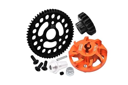 Aluminium 7075 Alloy Spur Gear Adapter with Steel 32 Pitch 56T Spur Gear & 19T Motor Gear for Traxxas 1/10 SLASH 4X4 LCG-68086-21 Upgrades - Orange von GPM Racing