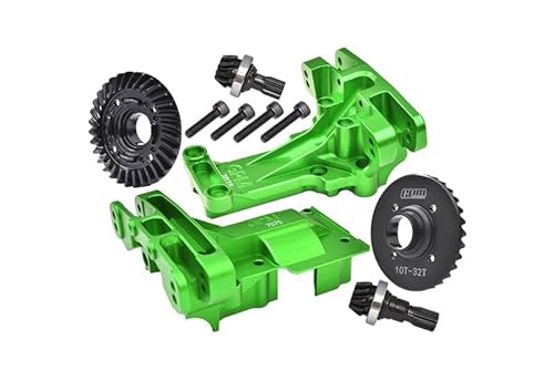 Aluminium 7075-T6 Front and Rear Upper Bulkhead + Medium Carbon Steel 32/10T Front and Rear Differential Gear Set for 1:5 Traxxas X Maxx 8S 77086-4 / XRT 8S 78086-4 Monster Truck Upgrades - Green von GPM Racing