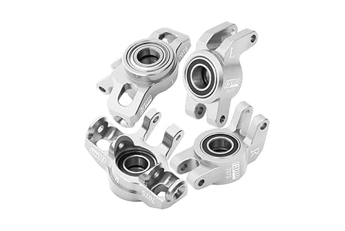 GPM Racing Aluminium 7075 Alloy Front Steering Block + Rear Hub (Larger Inner Bearings) for Arrma 1/14 Mojave GROM MEGA 380 Brushed 4X4 SMALL Scale Desert Truck RTR-ARA2104 Upgrades - Silver von GPM Racing