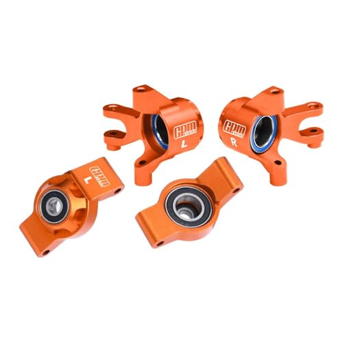 Aluminium 7075 Alloy Front Steering Blocks & Rear Hub Stub Axle Carriers with Oversize Bearing for Traxxas 1/16 Mini Maxx 4WD RTR Brushless Monster Truck 107154-1 Upgrades - Orange von GPM