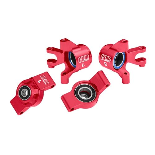 Aluminium 7075 Alloy Front Steering Blocks & Rear Hub Stub Axle Carriers with Oversize Bearing for Traxxas 1/16 Mini Maxx 4WD RTR Brushless Monster Truck 107154-1 Upgrades - Red von GPM