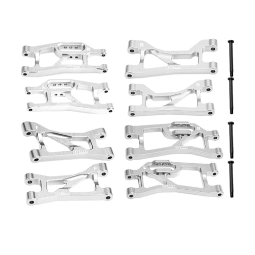 Aluminium 7075 Alloy Front Upper & Lower + Rear Upper & Lower Suspension Arms for Traxxas 1/16 Mini Maxx 4WD RTR Brushless Monster Truck 107154-1 Upgrades - Silver von GPM