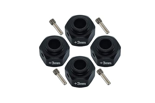 GPM Axial SCX10 III Jeep Wrangler/Capra 1.9 UTB Tuning Teile Aluminium Wheel Hex Adapters +3mm - 4Pc Set Black von GPM