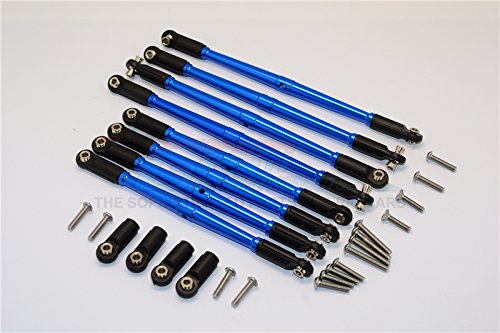 GPM for Traxxas E-Revo Brushless/Summit/Revo/Revo 3.3 Aluminum Anti-Clockwise Thread Steering Tie Rod - 8Pcs Set Blue von GPM