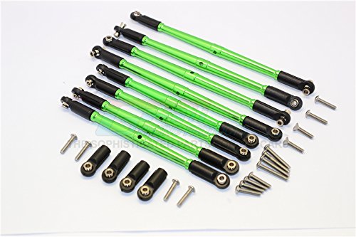 GPM for Traxxas E-Revo Brushless/Summit/Revo/Revo 3.3 Aluminum Anti-Clockwise Thread Steering Tie Rod - 8Pcs Set Green von GPM