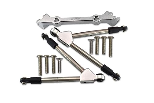 GPM for Traxxas Rustler 4X4 VXL (67076-4) Aluminum Front Tie Rods with Stabilizer for C Hub - 11Pc Set Silver von GPM