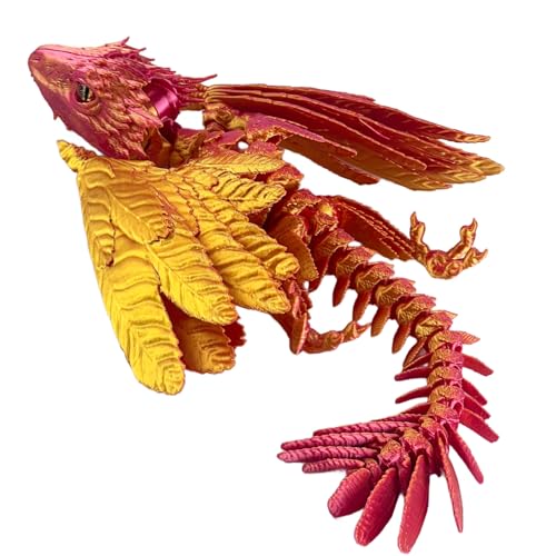 Drache Spielzeug, 3D Drache mit Flügeln, 3D Druck Drachen Beweglich, 3D Gedruckte Drachen, Realistische Wyvern Figur Deko, Flexibel Drachenart Modell, Zappelspielzeug für Autismus/ADHS (Rot Gold) von GQDGCU