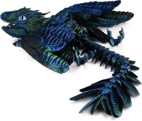 Drache Spielzeug, 3D Drache mit Flügeln, 3D Druck Drachen Beweglich, 3D Gedruckte Drachen, Realistische Wyvern Figur Deko, Flexibel Drachenart Modell, Zappelspielzeug für Autismus/ADHS (Schwarz Grün) von GQDGCU