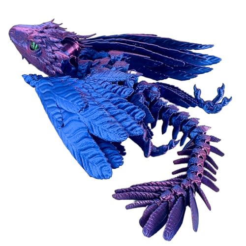 Drache Spielzeug, 3D Drache mit Flügeln, 3D Druck Drachen Beweglich, 3D Gedruckte Drachen, Realistische Wyvern Figur Deko, Flexibel Drachenart modell, Zappelspielzeug für Autismus/ADHS (Blau Violett) von GQDGCU