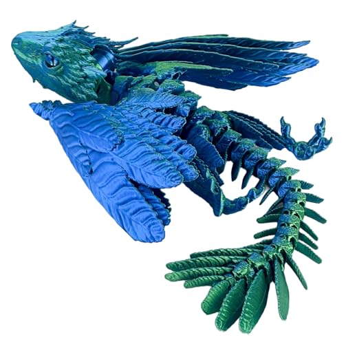 Drache Spielzeug, 3D Drache mit Flügeln, 3D Druck Drachen Beweglich, 3D Gedruckte Drachen, Realistische Wyvern Figur Deko, Flexibel Drachenart modell, Zappelspielzeug für Autismus/ADHS (Blaugrün) von GQDGCU