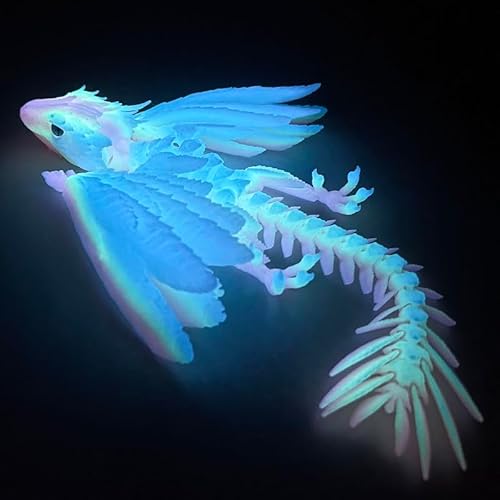 Drache Spielzeug, 3D Drache mit Flügeln, 3D Druck Drachen Beweglich, 3D Gedruckte Drachen, Realistische Wyvern Figur Deko, Flexibel Drachenart modell, Zappelspielzeug für Autismus/ADHS (Regenbogen) von GQDGCU