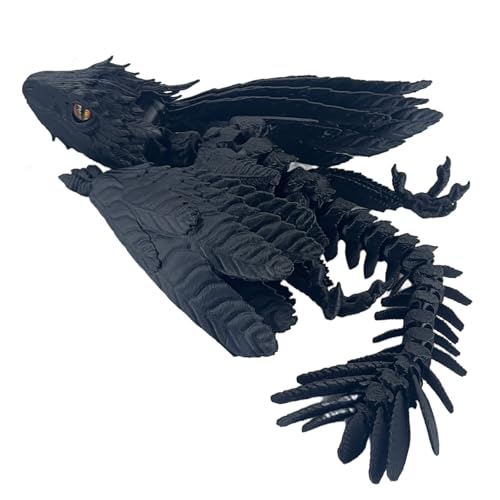 Drache Spielzeug, 3D Drache mit Flügeln, 3D Druck Drachen Beweglich, 3D Gedruckte Drachen, Realistische Wyvern Figur Deko, Flexibel Drachenart modell, Zappelspielzeug für Autismus/ADHS (Schwarz) von GQDGCU