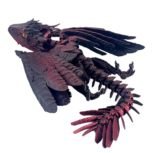 Drache Spielzeug, 3D Drache mit Flügeln, 3D Druck Drachen Beweglich, 3D Gedruckte Drachen, Realistische Wyvern Figur Deko, Flexibel Drachenart modell, Zappelspielzeug für Autismus/ADHS (Schwarz Rot) von GQDGCU