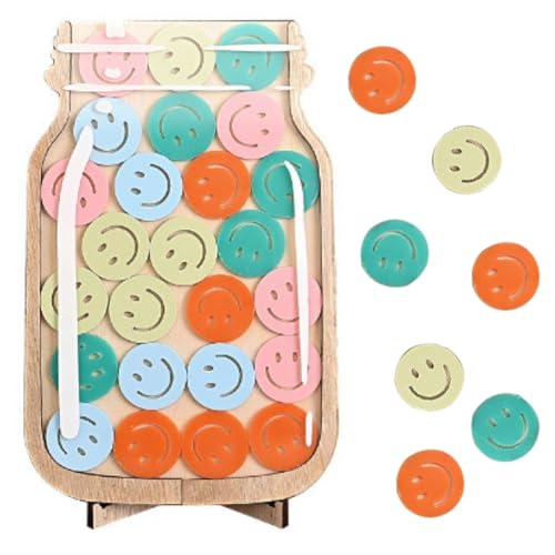 GQDGCU Belohnungsglas für Kinder, Belohnungsglas für Klassenzimmer, Magnetische Belohnungstabelle, Klassenzimmer-Management-Tools aus Holz, Positives Verhalten Reward Jar (Lächeln) von GQDGCU