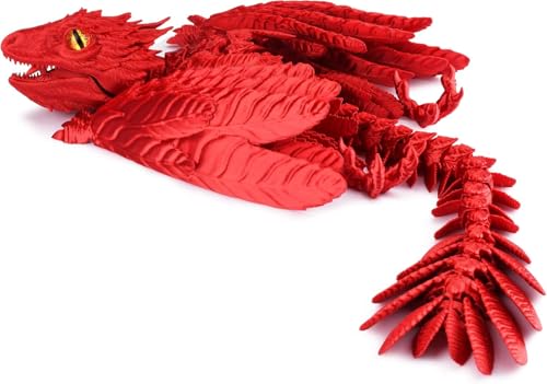 GQDGCU Drache Spielzeug, 3D Drache mit Flügeln, 3D Druck Drachen Beweglich, 3D Gedruckte Drachen, Realistische Wyvern Figur Deko, Flexibel Drachenart Modell, Zappelspielzeug für Autismus/ADHS (Rot) von GQDGCU