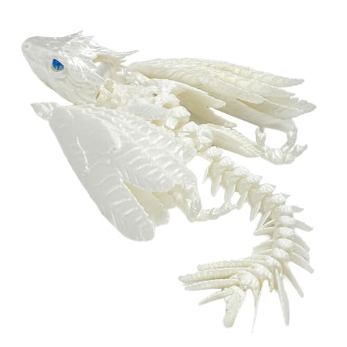 GQDGCU Drache Spielzeug, 3D Drache mit Flügeln, 3D Druck Drachen Beweglich, 3D Gedruckte Drachen, Realistische Wyvern Figur Deko, Flexibel Drachenart Modell, Zappelspielzeug für Autismus/ADHS (Weiß) von GQDGCU