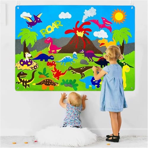 Montessori Spielzeug, Filz Story Board Set, Filztafel Geschichten Set für Kinder, Lernspielzeug frühes Lernen interaktive Spiel Kit, Pädagogisches Feltboard für Autismus Vorschule ADHD, Dinosaurier C von GQDGCU