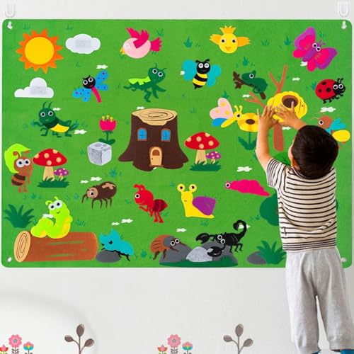 Montessori Spielzeug, Filz Story Board Set, Filztafel Geschichten Set für Kinder, Lernspielzeug frühes Lernen interaktive Spiel Kit, Pädagogisches Feltboard für Autismus Vorschule ADHD ASD, Insekten B von GQDGCU