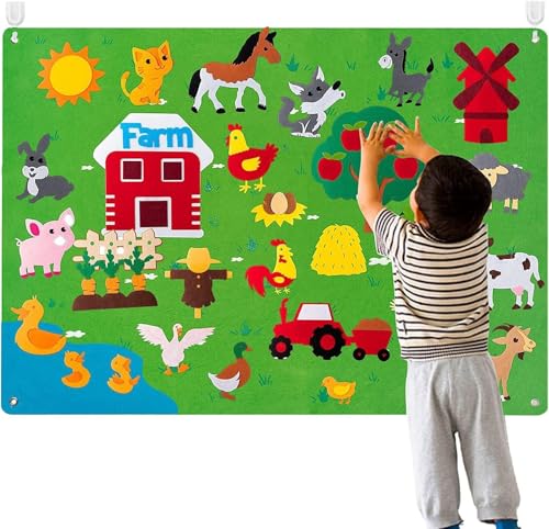 Montessori Spielzeug, Filz Story Board Set, Filztafel Geschichten Set für Kinder, Lernspielzeug frühes Lernen interaktive Spiel Kit, Pädagogisches Feltboard für Autismus Vorschule ADHD ASD (Farm A) von GQDGCU