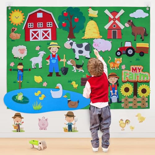 Montessori Spielzeug, Filz Story Board Set, Filztafel Geschichten Set für Kinder, Lernspielzeug frühes Lernen interaktive Spiel Kit, Pädagogisches Feltboard für Autismus Vorschule ADHD ASD (Farm B) von GQDGCU