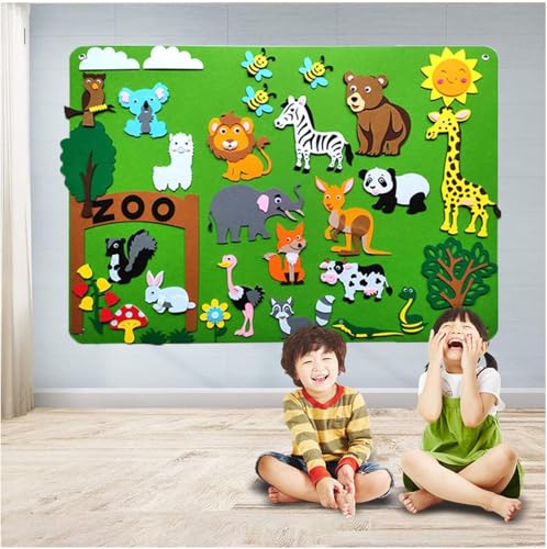 Montessori Spielzeug, Filz Story Board Set, Filztafel Geschichten Set für Kinder, Lernspielzeug frühes Lernen interaktive Spiel Kit, Pädagogisches Feltboard für Autismus Vorschule ADHD ASD (Zoo) von GQDGCU