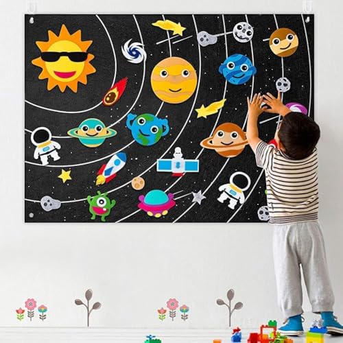 Montessori Spielzeug, Filz Story Board Set, Filztafel Geschichten Set für Kinder, Lernspielzeug frühes Lernen interaktive Spiel Kit, Pädagogisches Feltboard für Autismus Vorschule ADHD ASD (Kosmos C) von GQDGCU