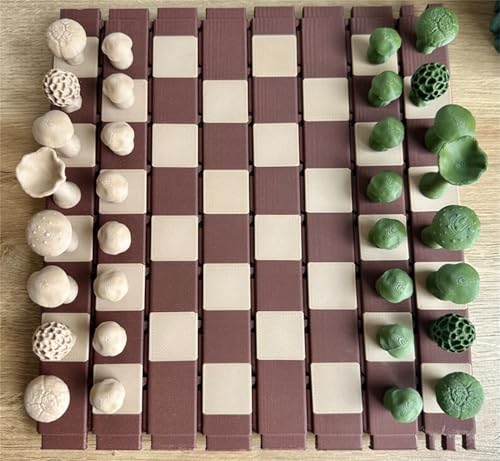 Wald Schachspiel, Pilz Schach, 3D-gedrucktes Brettspiel Set, Holzimitat Schachbrett, Zusammenklappbar Chess für Kinder und Erwachsene Gut für Drinnen Draußen und Reisen, 15 Zoll (1 Set) von GQDGCU