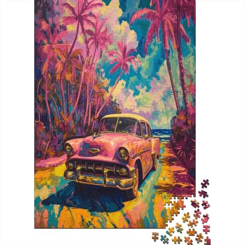 Rosa Auto 1000 Teile,Impossible Puzzle,GesKükenlichkeitsspiel Für Die Ganze Familie, Erwachsenen Puzzlespiel Puzzel 1000pcs (75x50cm) von GQLIDDAOE