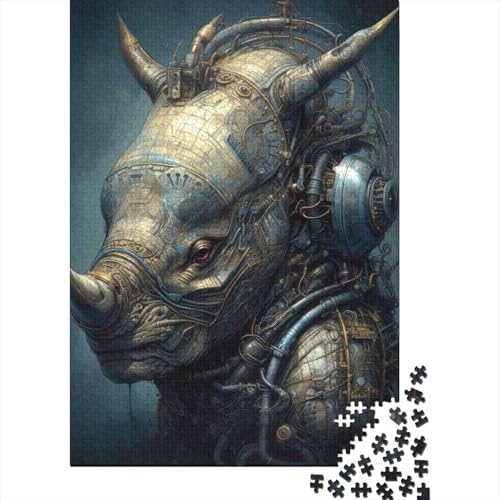 1000 Teile Biomechanisches Nashorn-Puzzle, Schwierigkeitsgrad für Erwachsene, Entspannendes Spiel, Spielzeug, 1000 Teile (75 x 50 cm) von GQmoney