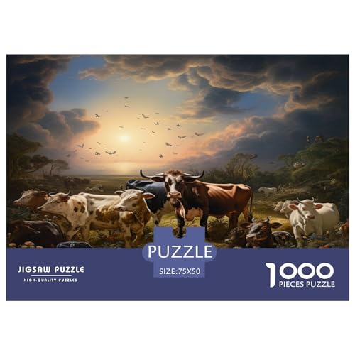 1000 Teile Bullentier-Puzzle für Erwachsene und Kinder, kreatives rechteckiges Puzzle, Holzpuzzle, lustiges Lernspielzeug, 1000 Teile (75 x 50 cm) von GQmoney