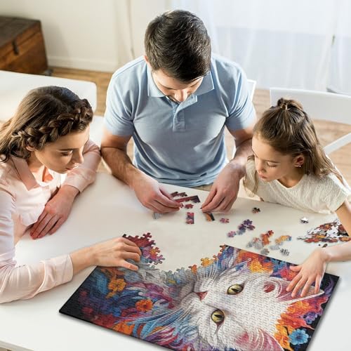 1000 Teile Buntes psychedelisches Katzen-Puzzle mit Zeichnung für Kinder und Jugendliche, Holzbrett-Puzzle, Spielzeug, Denkspiel, 1000 Teile (75 x 50 cm) von GQmoney