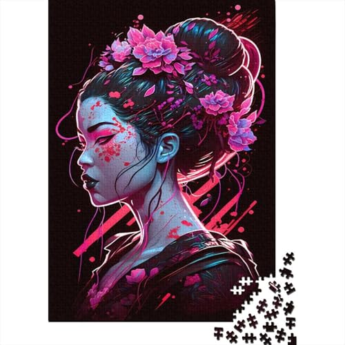 1000 Teile Geisha Neon Kirschblüten Puzzle Puzzle für Erwachsene Schwierigkeitsgrad Puzzle Lernspiel Spielzeug Familiendekoration 1000 Teile (75x50cm) von GQmoney