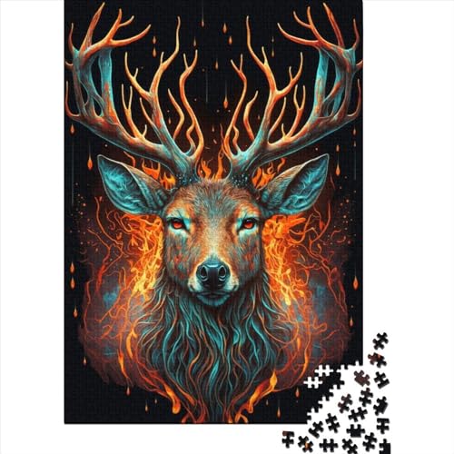 1000 Teile Hirsch Feuer Wasser Puzzle Puzzle für Erwachsene Schwierigkeitsgrad Puzzle Lernspiel Spielzeug 1000 Teile (75x50cm) von GQmoney