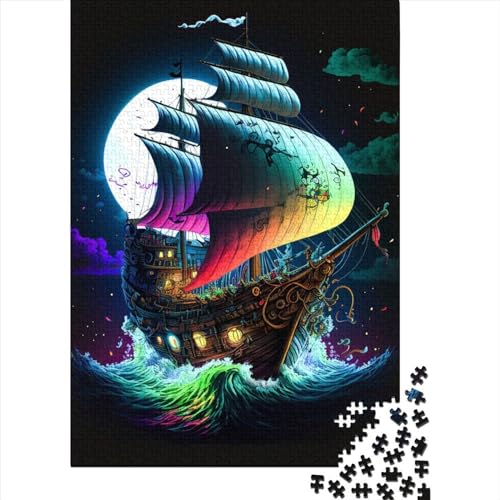 1000 Teile Piratenschiff Buntes Puzzle, Schwierigkeits-Puzzle, Lernspiel, Spielzeug, Familiendekoration, 1000 Teile (75 x 50 cm) von GQmoney