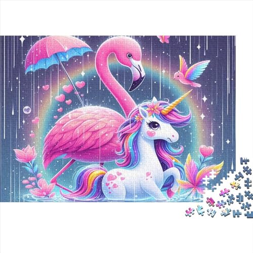 1000-teiliges Cartoon-Einhorn- und Flamingo-Puzzle für Erwachsene Teenager, Holzpuzzle, nachhaltiges Puzzle für Erwachsene | Spiele 1000 Teile (75 x 50 cm) von GQmoney