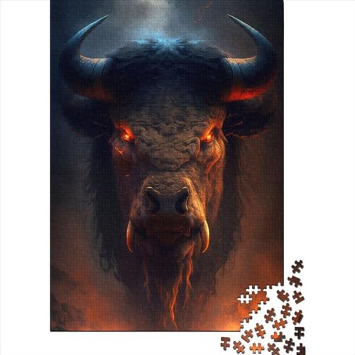 1000-teiliges Dämonisches Bison-Puzzle für Erwachsene, Holzpuzzle für Erwachsene, Puzzles für Erwachsene, Lernspiel, Herausforderungsspielzeug, 1000 Stück (75 x 50 cm) von GQmoney