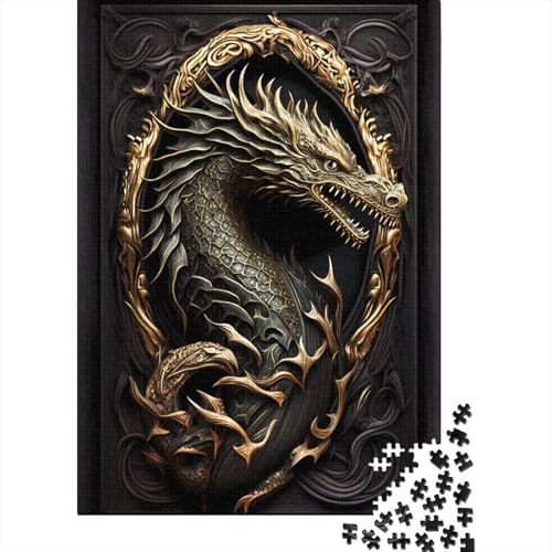 1000-teiliges Drachen-Puzzle, goldenes Art-Deco-Puzzle für Erwachsene, Schwierigkeitsgrad: Puzzle stärkt die Beziehungen zwischen Familienmitgliedern, 1000 Stück (75 x 50 cm) von GQmoney