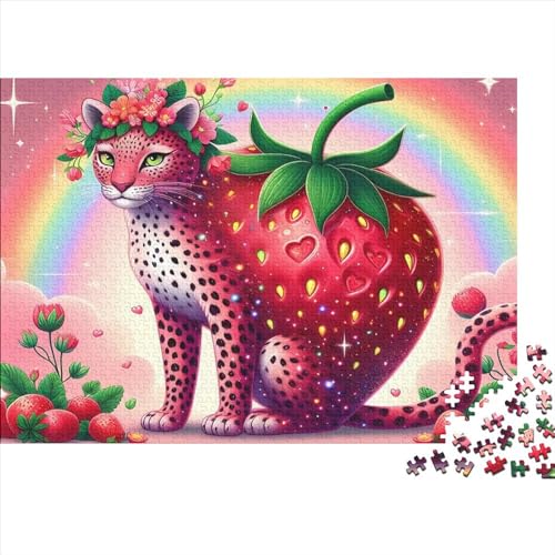 1000-teiliges Erdbeer-Leoparden-Puzzle für Erwachsene, Holzpuzzle für Teenager, Geschenke, einzigartige Heimdekoration und Geschenke, 1000 Stück (75 x 50 cm) von GQmoney