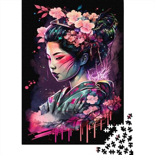 1000-teiliges Geisha-Neon-Kirschblüten-Puzzle, Schwierigkeitsgrad für Erwachsene, stärkt die Beziehungen zwischen Familienmitgliedern, 1000 Stück (75 x 50 cm) von GQmoney