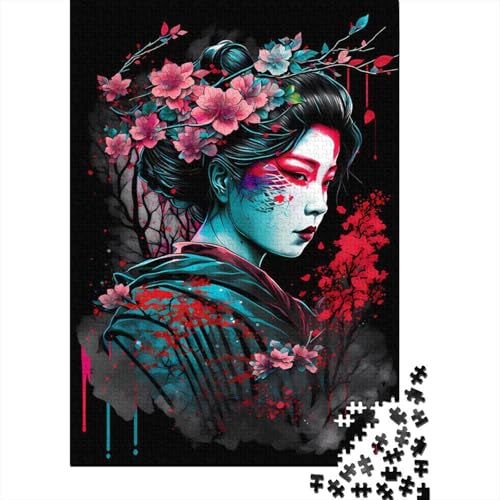 1000-teiliges Geisha-Neon-Kirschblüten-Puzzle, Schwierigkeitsgrad für Erwachsene, stärkt die Beziehungen zwischen Familienmitgliedern, 1000 Stück (75 x 50 cm) von GQmoney