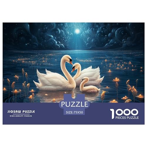 1000-teiliges Holzpuzzle, Fantasie-Weißer-Schwan-Puzzle, kreatives rechteckiges Puzzle, Geschenk für Familienspiel, Freunde, 1000 Stück (75 x 50 cm) von GQmoney